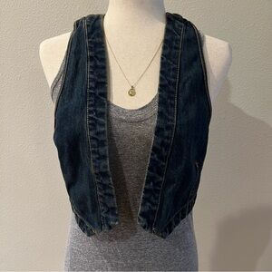 Free People Dark Blue Vintage Wash Denim Vest